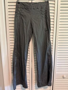 Anthropologie Charcoal Wide-Leg Button-Trim Pants